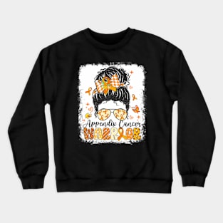 Warrior Messy Bun Amber Ribbon Appendix Cancer Awareness Crewneck Sweatshirt